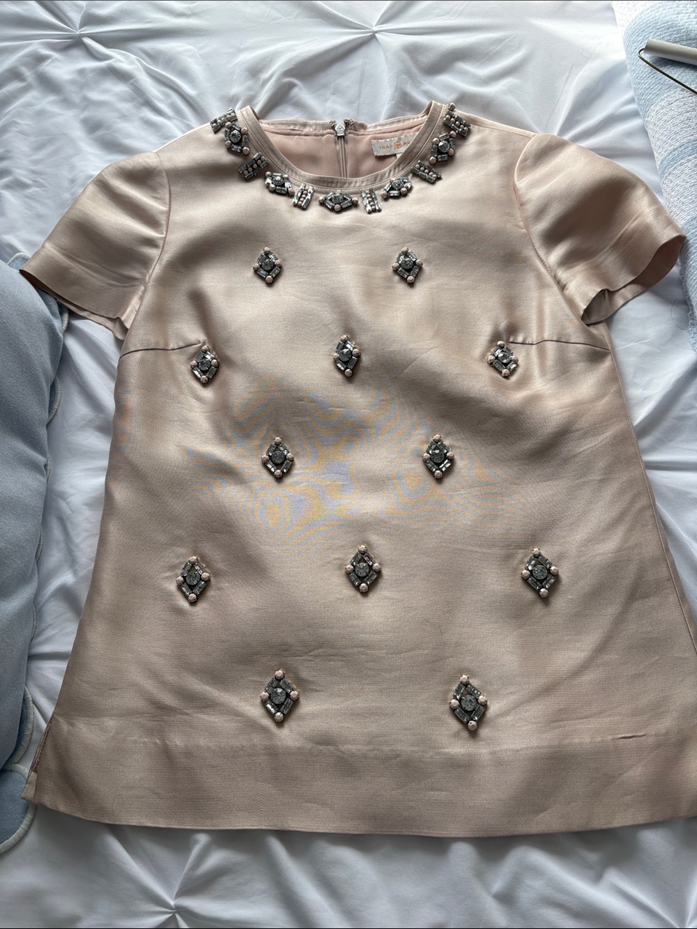 Tory Burch Embellished Cream Short-Sleeve Blouse
